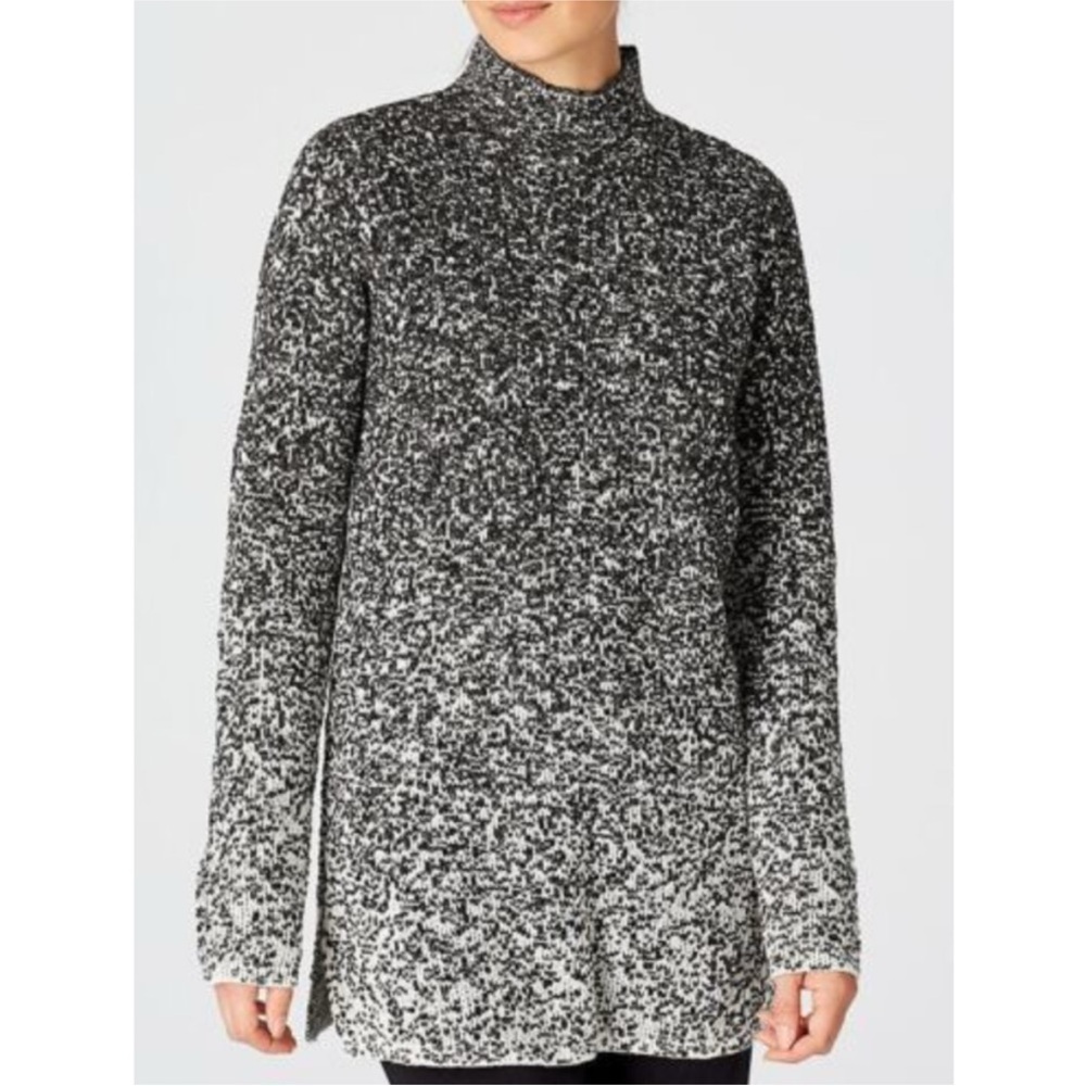 NEW J. Jill Pure Refined Comfort  Black/White Yarn Knit Tunic Sweater Size S